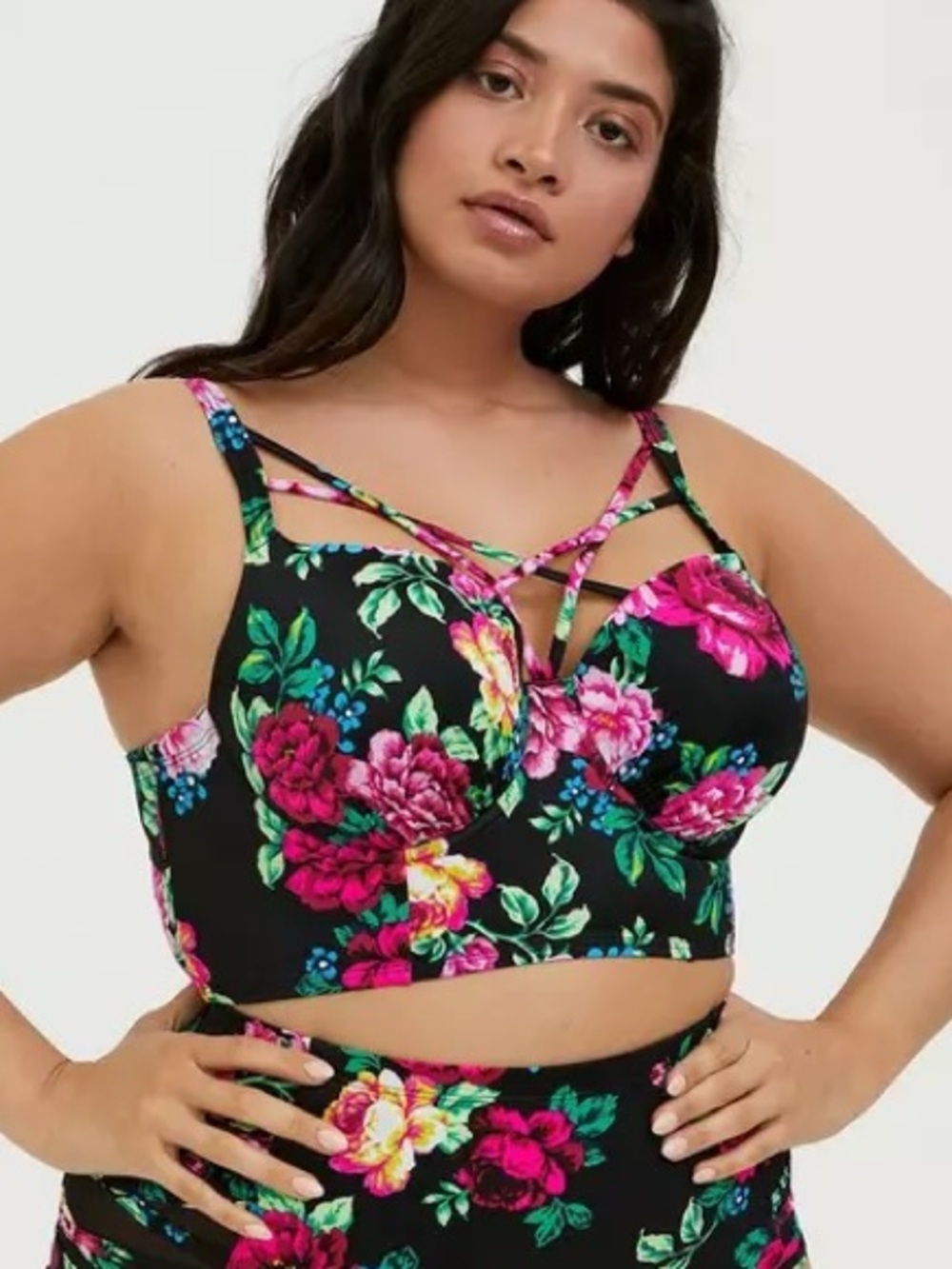 Torrid Floral Strappy Front Bikini Top Underwire Swimsuit Sexy Beachy Summer 1x